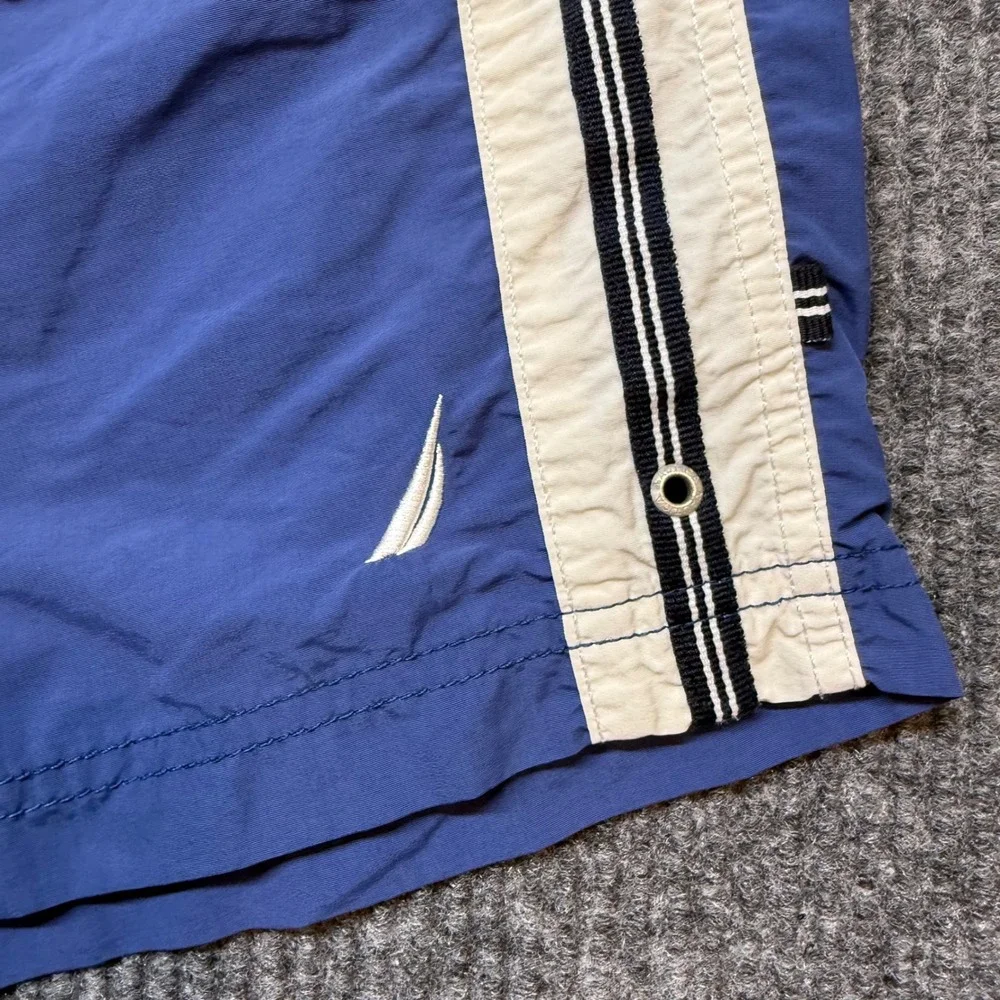 Nautica Mens Blue Swim Trunks XXL White Stripe Drawstring Quick Dry Board Shorts